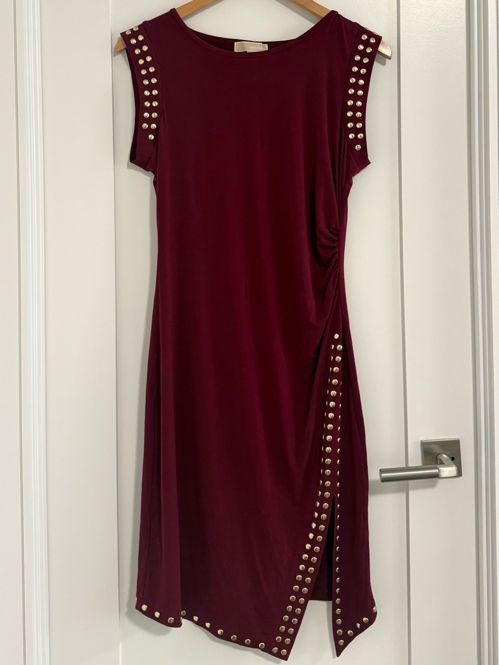 Michael Kors Stud-Accent Burgundy Dress Size L